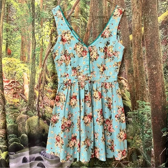 Lucca Couture Turquoise blue floral dress - Picture 2 of 7